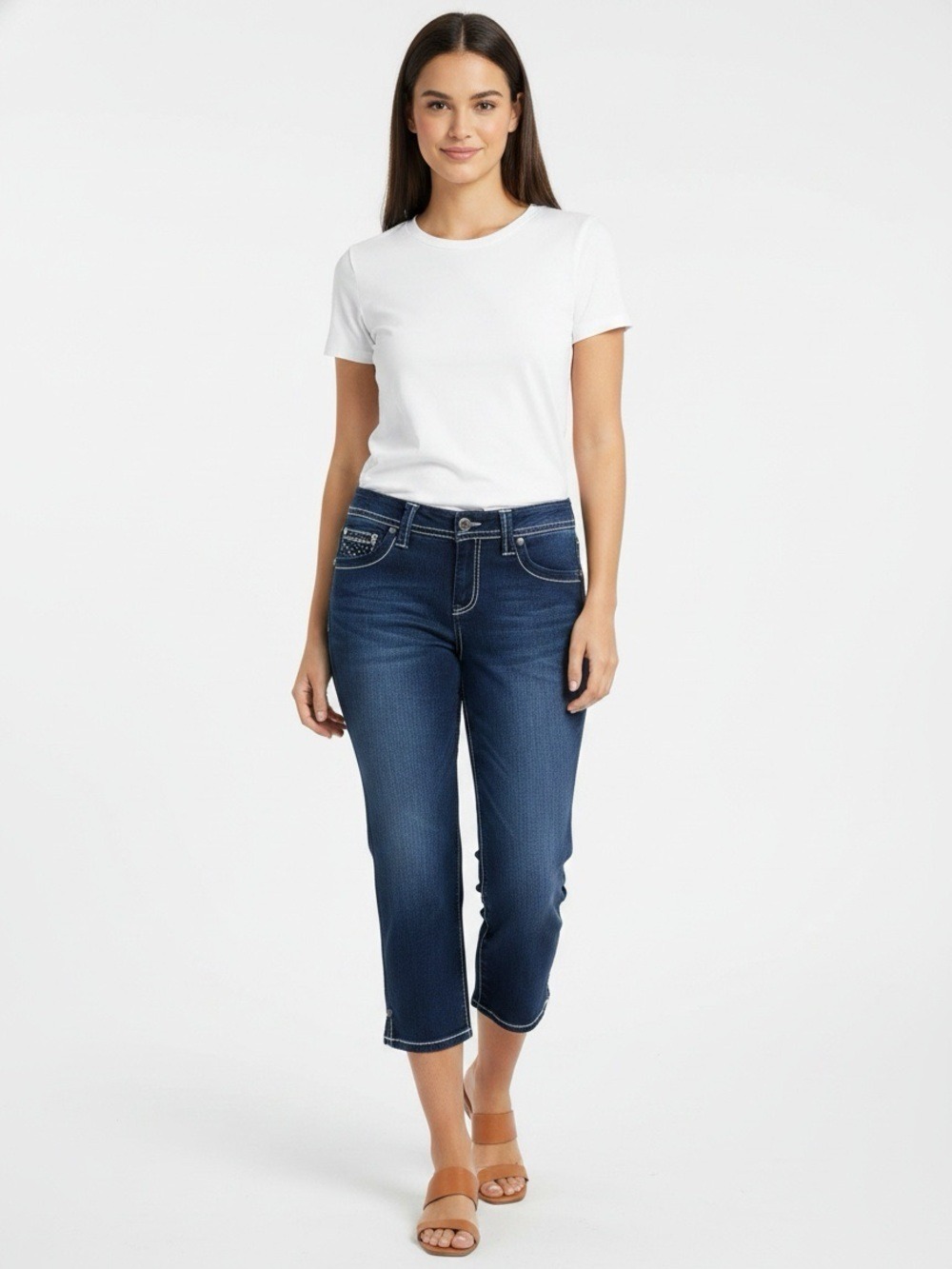 NWT Style & Co. Premium Dark Wash Rhinestone Embellished Denim Capris Size 6